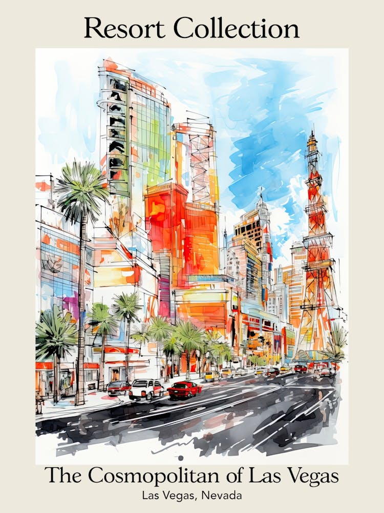 Poster Of The Cosmopolitan Of Las Vegas   Las Vegas, Nevada   Resort Collection Storybook Illustration 3