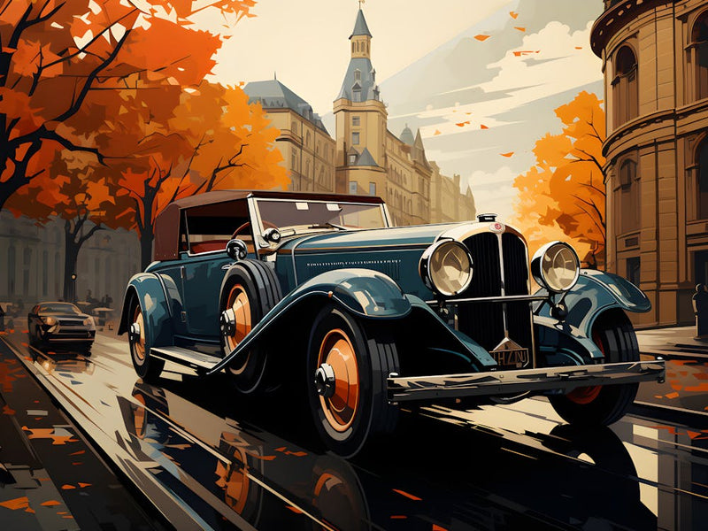 Classic Elegance – Retro Car Poster With Fall Colors