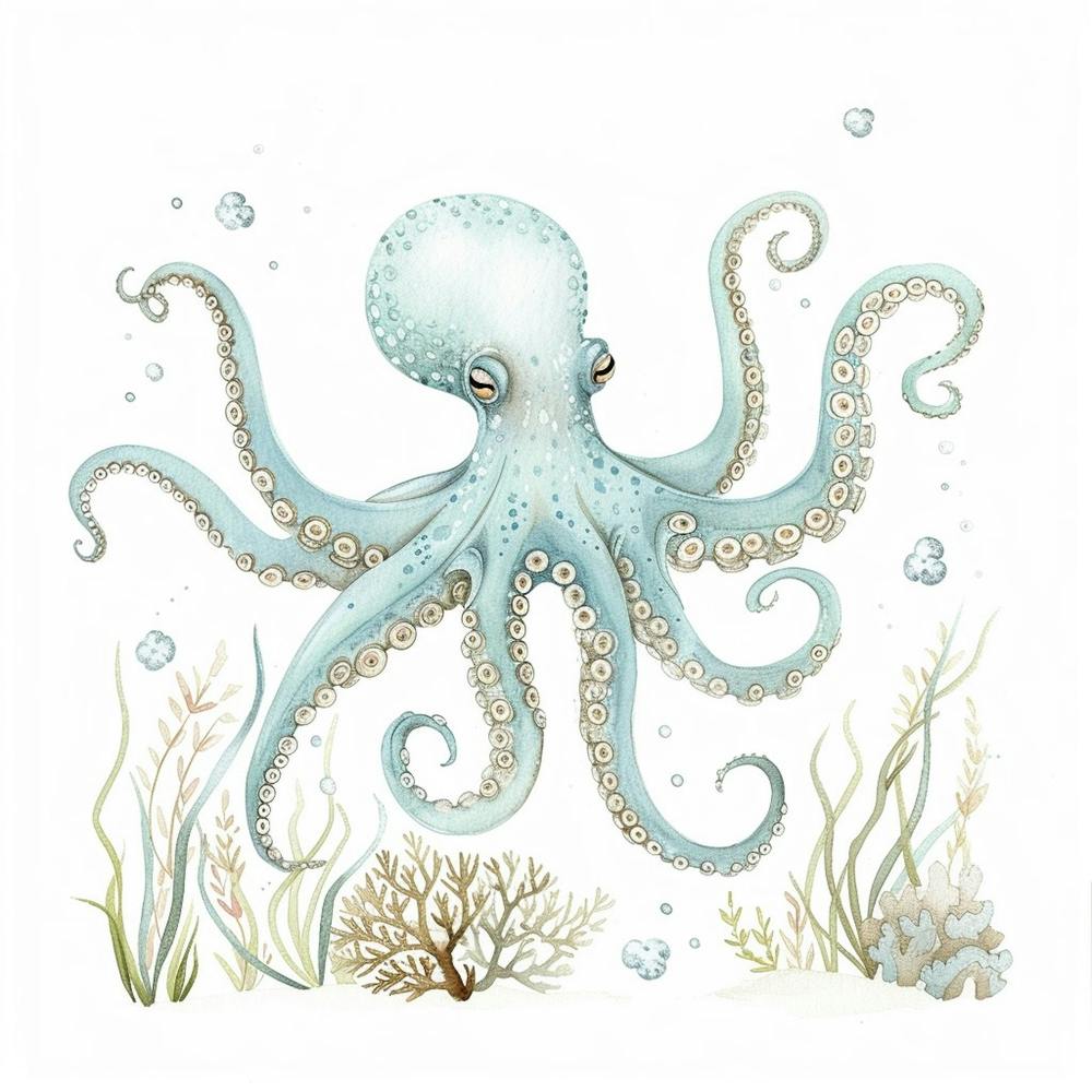 Delicate Illustration Of Blue Octopus