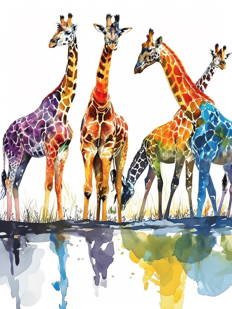 Giraffes Looking Into The Watering Hole 2