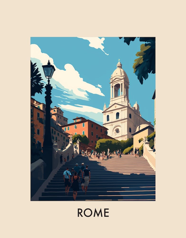 Rome Spanish Steps Italy Vintage Travel Poster