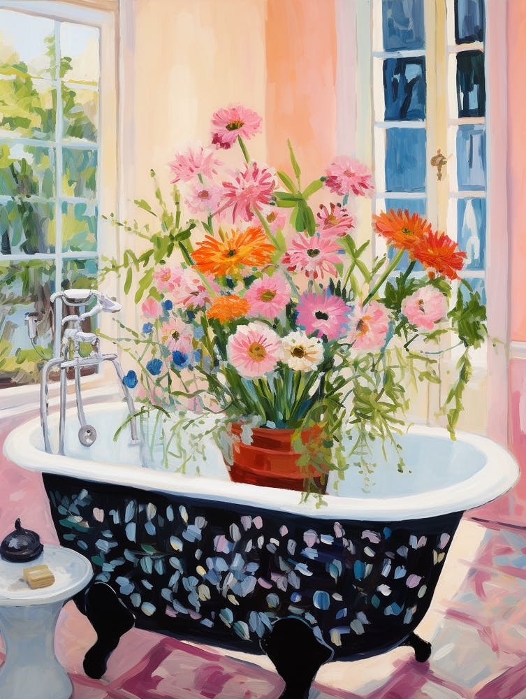 Eine Badewanne voller Wilder Möhre in einem Badezimmer 3