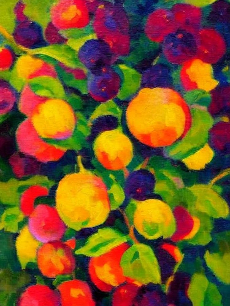 Marionberry Fruit Vibrant Matisse Inspired Painting Fruit