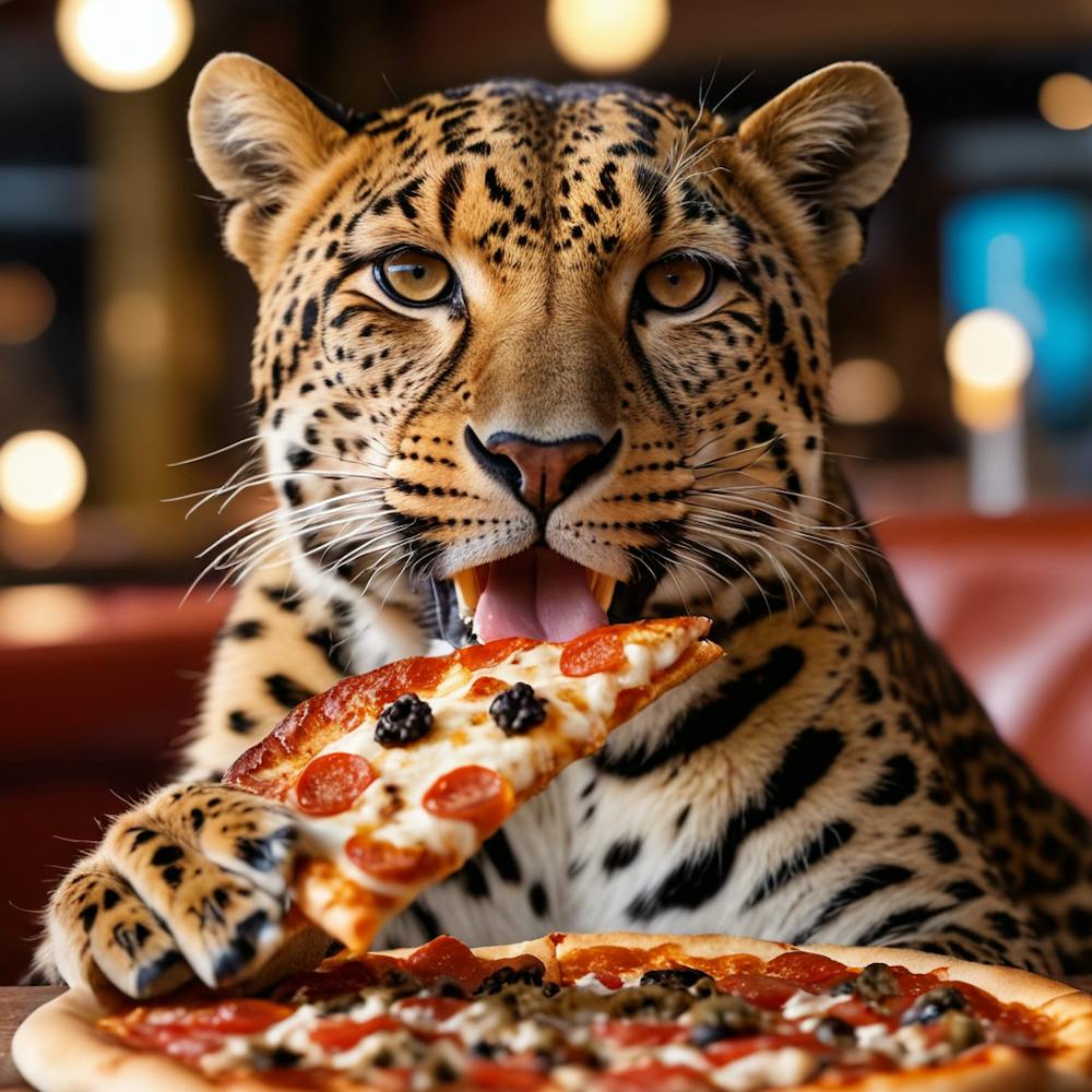 Leopard Eating Pizza