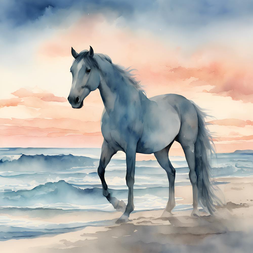 Blaues Pferd am Strand