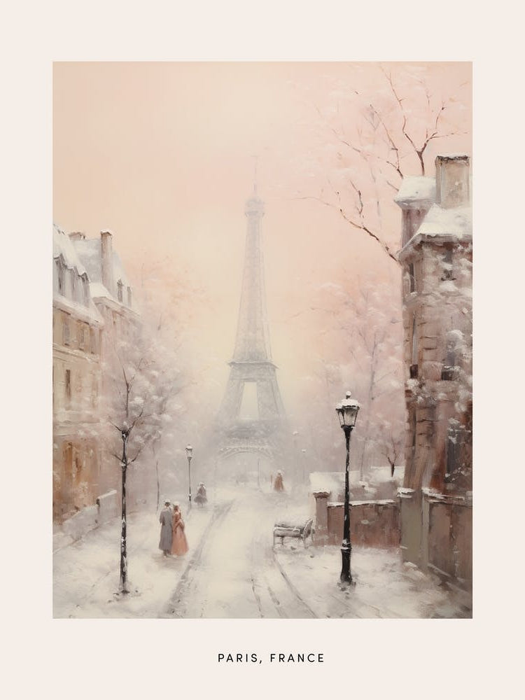 Dreamy Winter Painting Poster Paris France 3