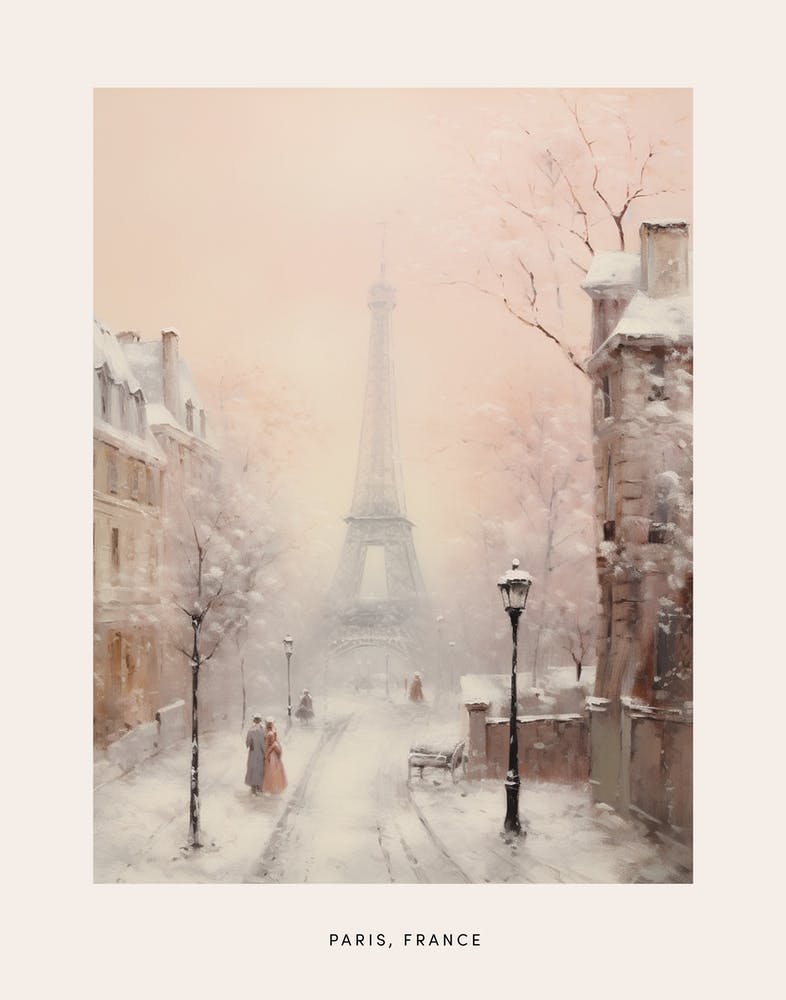 Dreamy Winter Painting Poster Paris France 3