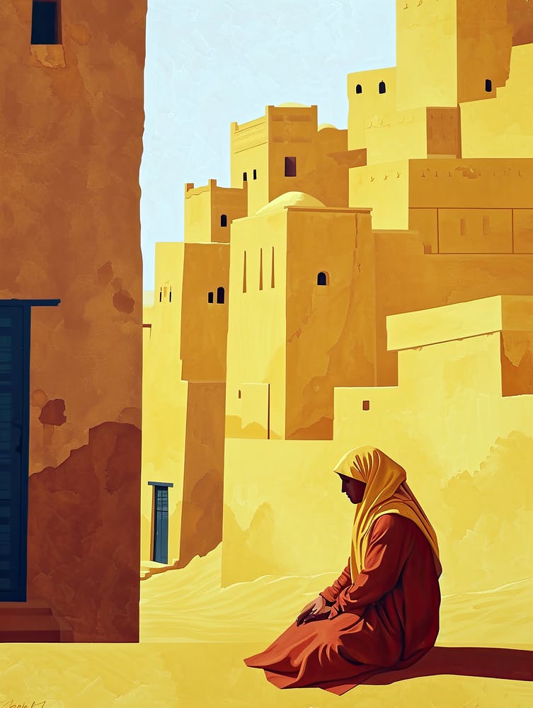 Arabian Woman Sitting In Front Of A Building