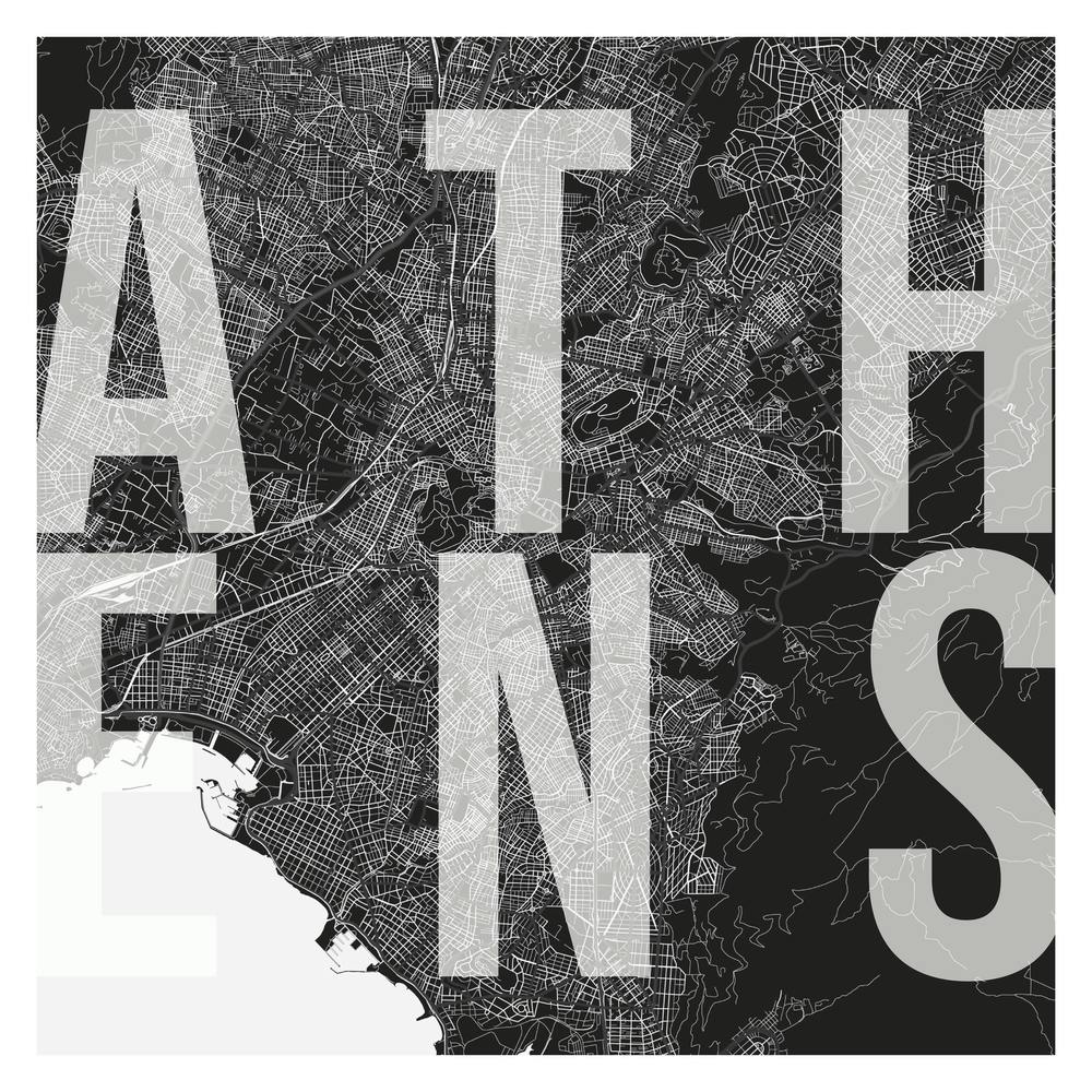 Athens Mono Street Map Text Overlay Square