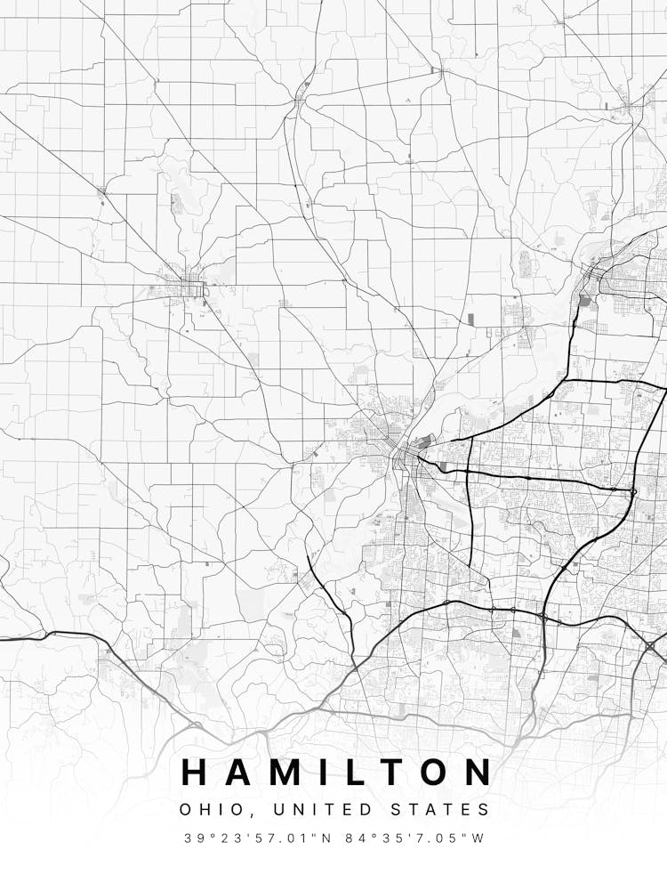 Hamilton Ohio USA White Map