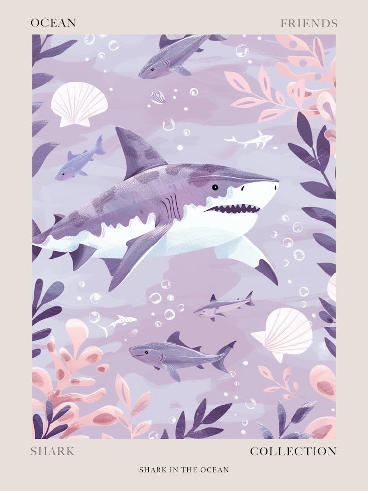 Purple Shark In The Ocean Illustration 2 Poster