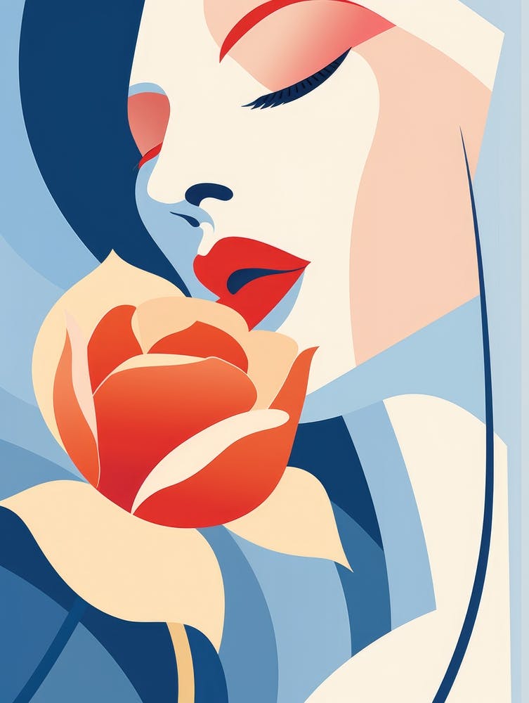 Woman Kissing A Rose
