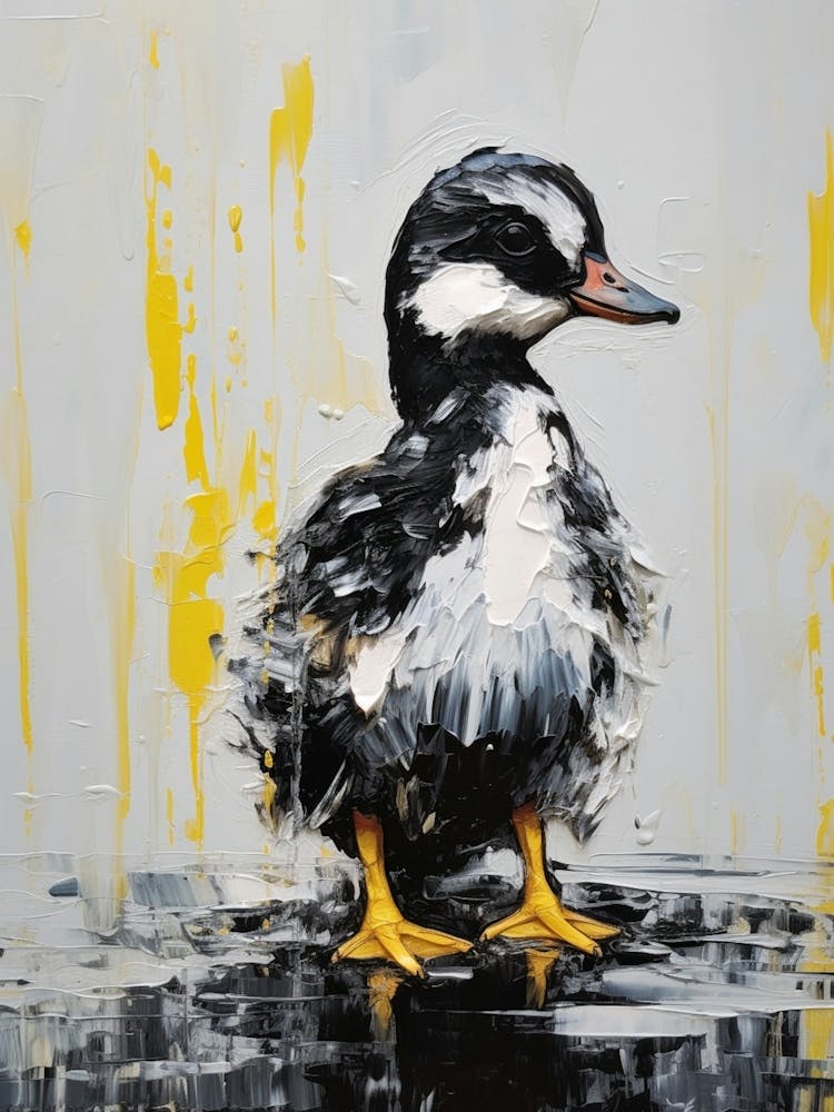 Duckling Grey Black & Yellow Gouache Painting Inspired 7