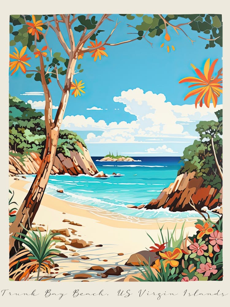 Poster Of Trunk Bay Beach, Us Virgin Islands, Matisse And Rousseau Style 1