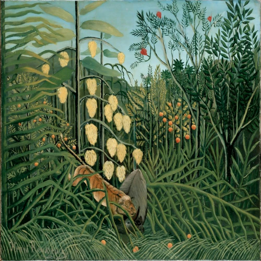 Henri Rousseau In a Tropical Forest. Struggle between Tiger and Bull