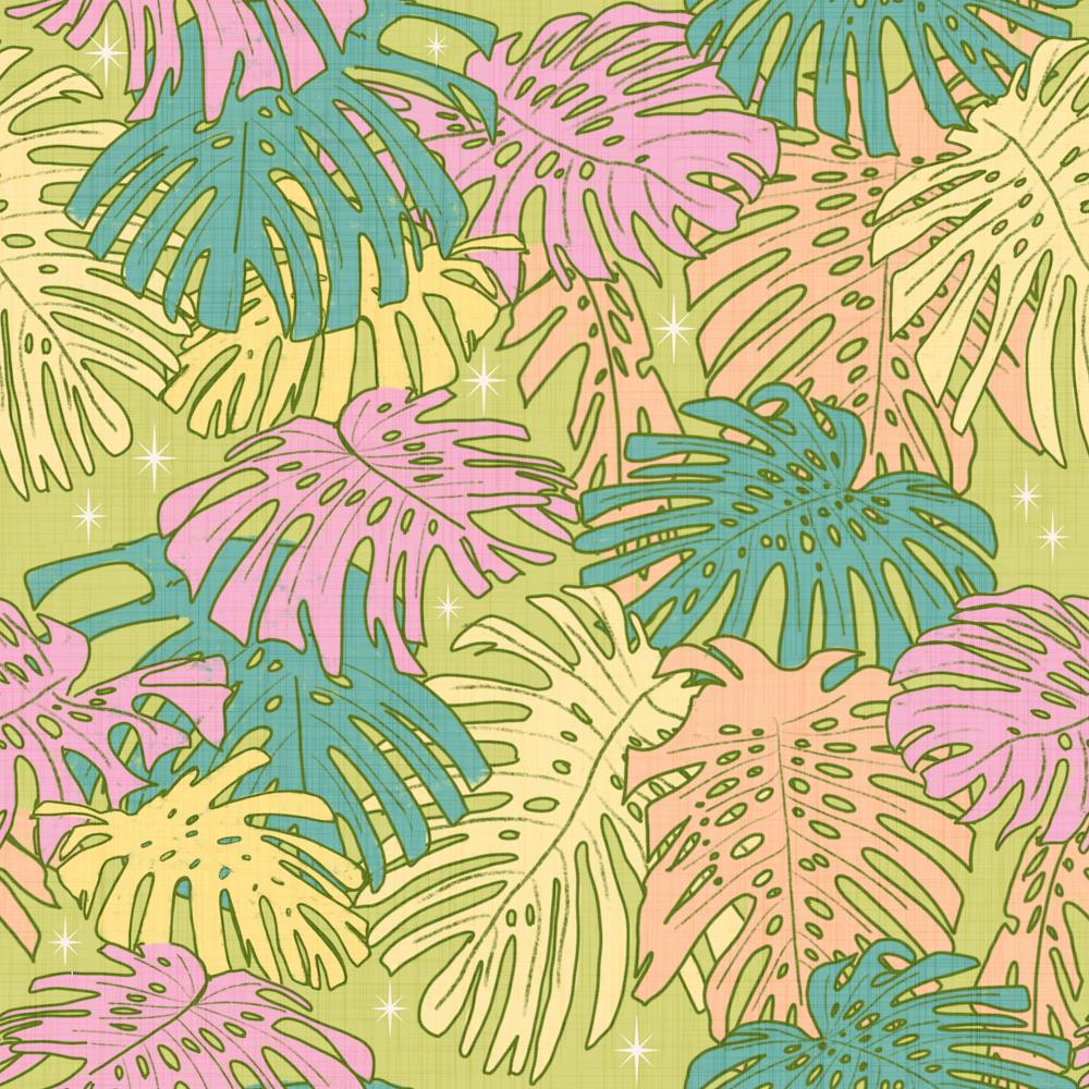 Pastel Tropical Monstera - Palm Springs Retro Avocado
