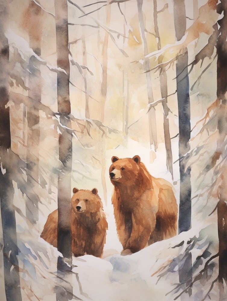 Winter Watercolour Brown Bear 3