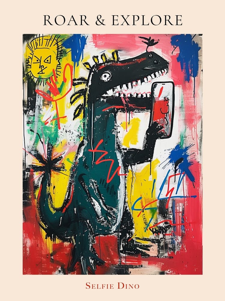 Abstract Wild Brushstroke Dinosaur Taking A Selfie 2 Poster