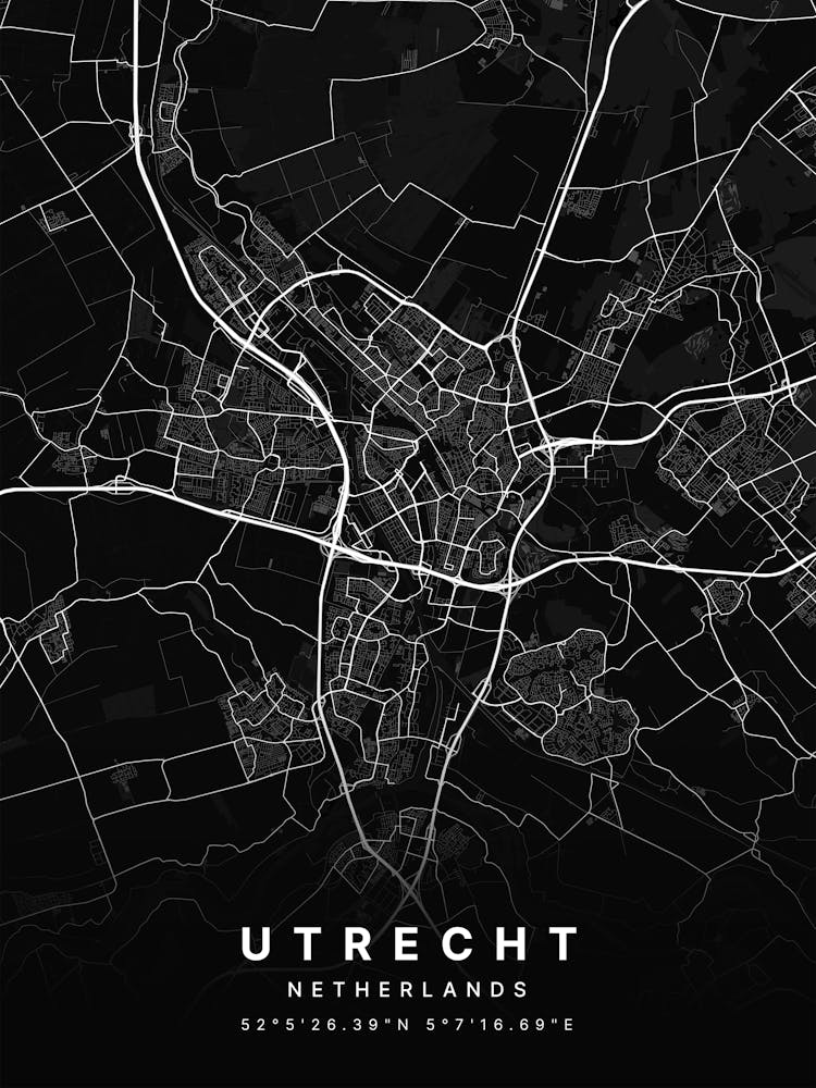 Utrecht Netherlands Black Map