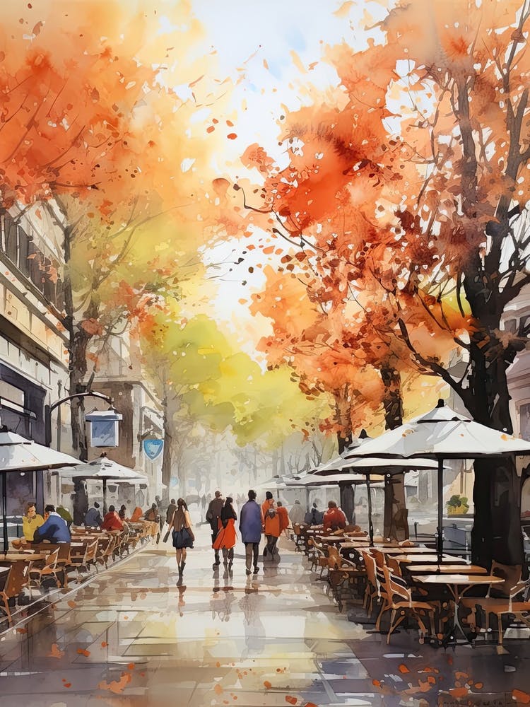 Sofia Bulgaria In Autumn Fall, Watercolour 4