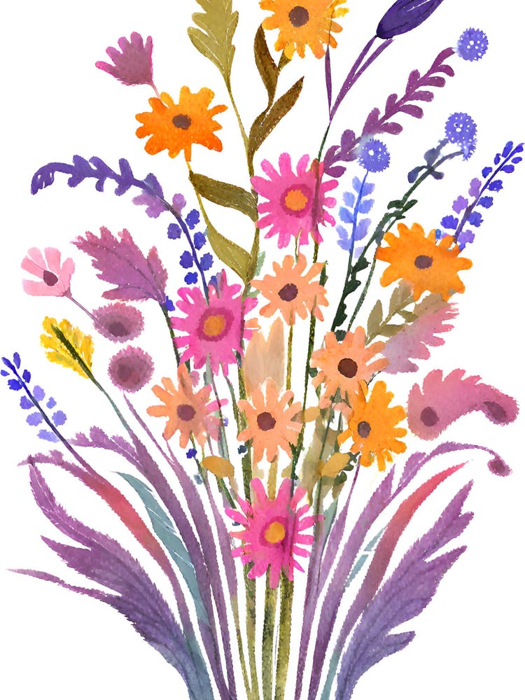 Watercolor Flowers In A Vase