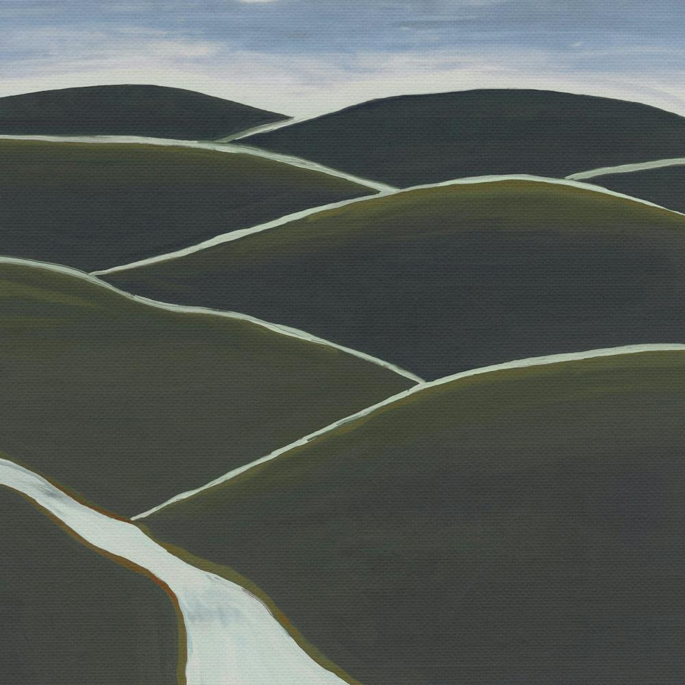 Landschaftsgemälde mit sanften Grashügeln