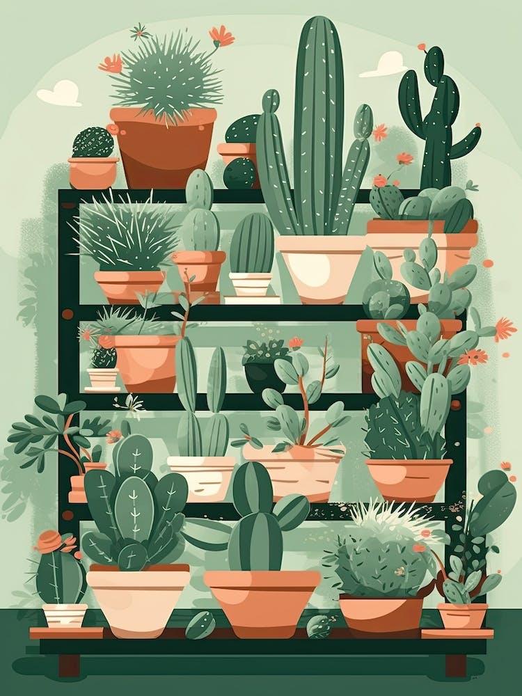 Cacti In Pots Illustration 3