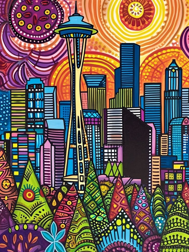 Kitsch Colourful Seattle Inspired Cityscape 1