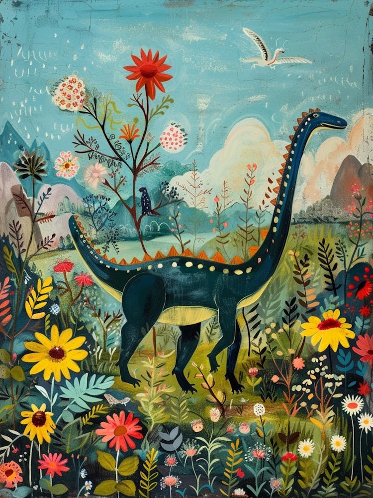 Dinosaur In The Meadow Painting 1
