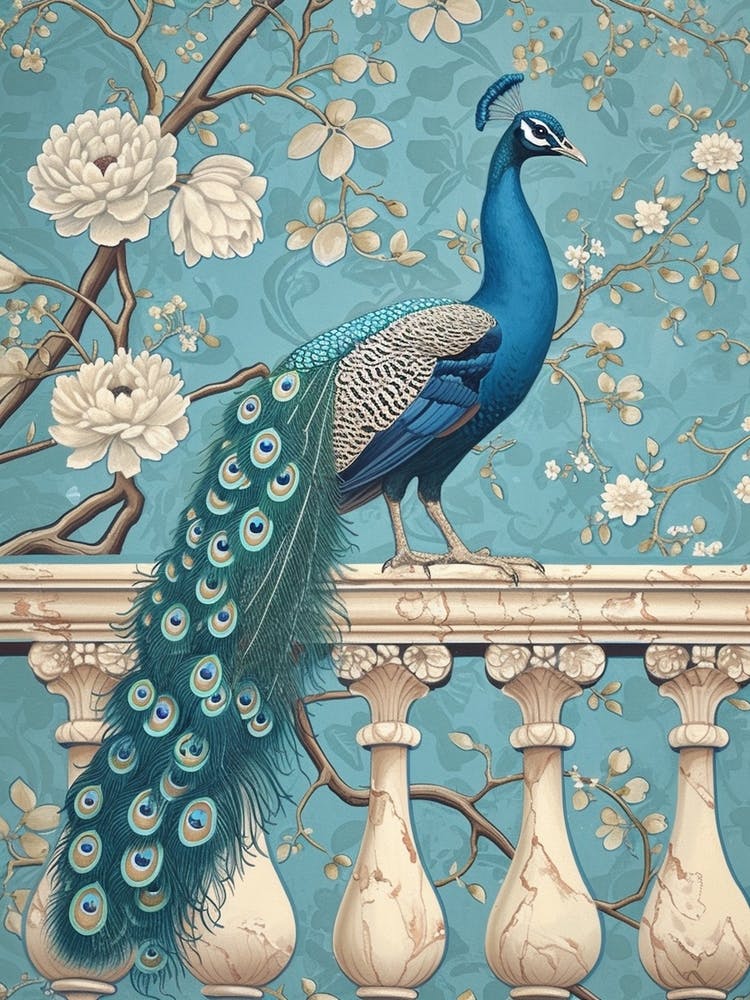 Floral Wallpaper Style Of A Peacock On The Balcony 1