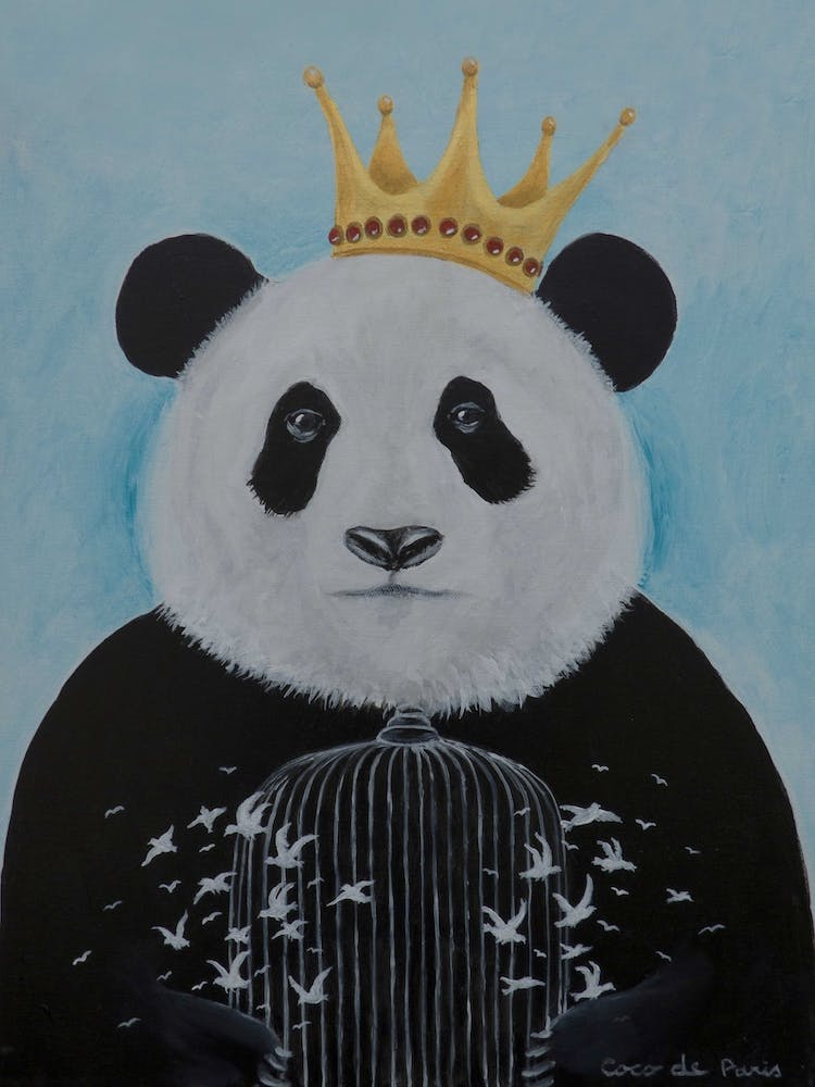 Panda With Birdcage Blue & Black