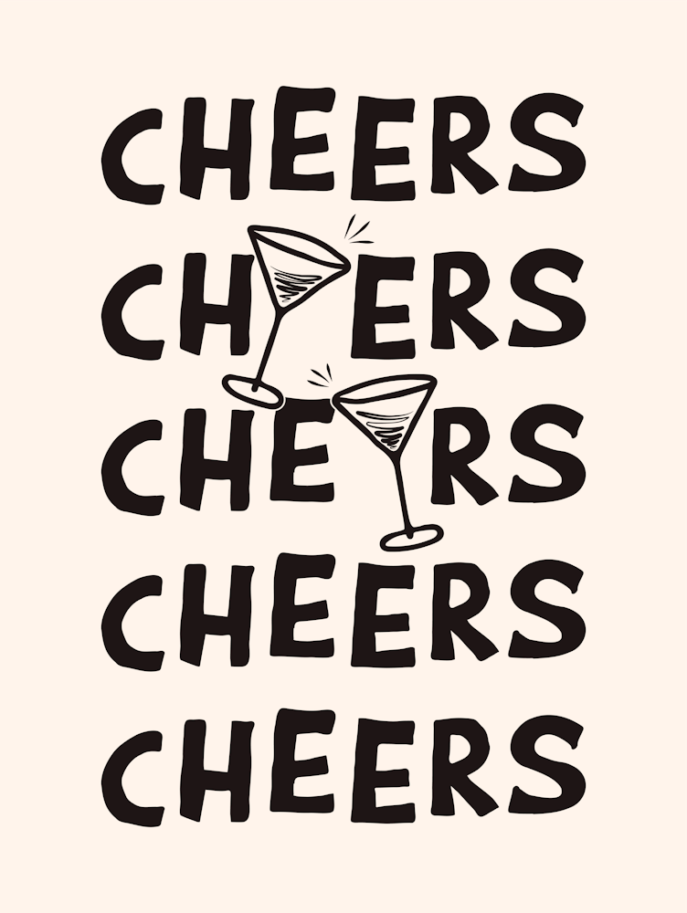 Cheers Cocktail Drinks in Black and Off White