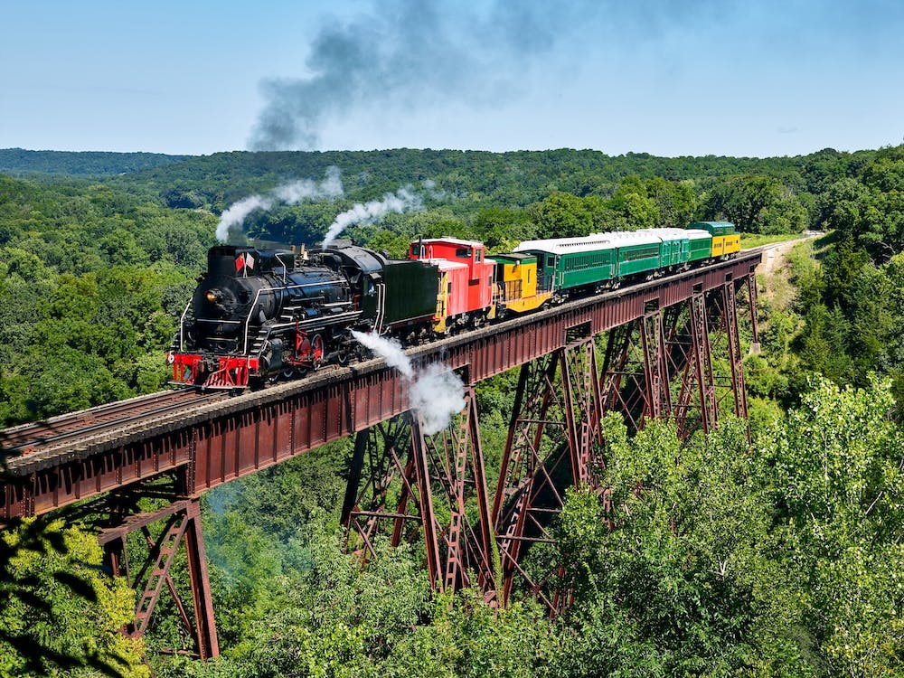 Steam Train Crosses Bass Point Creek Bridge Iowa