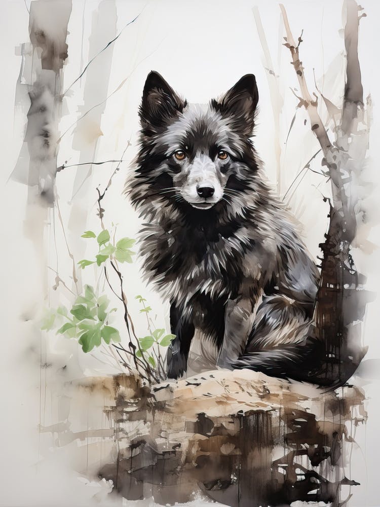 Dog, Japanese Brush Painting, Ukiyo E, Minimal 1