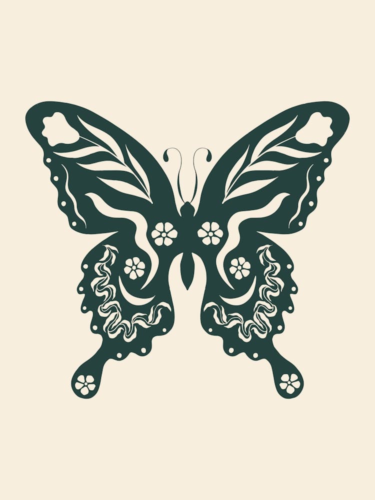 Folk Art Butterfly 03 - Midnight Green