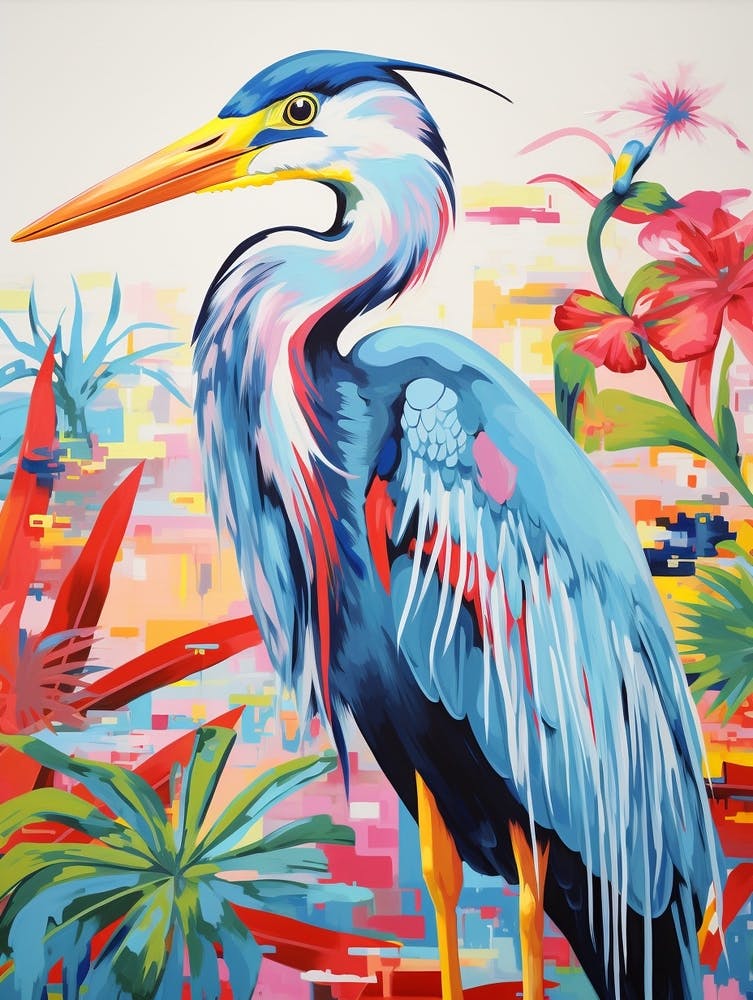 Colourful Bird Painting Great Blue Heron 6