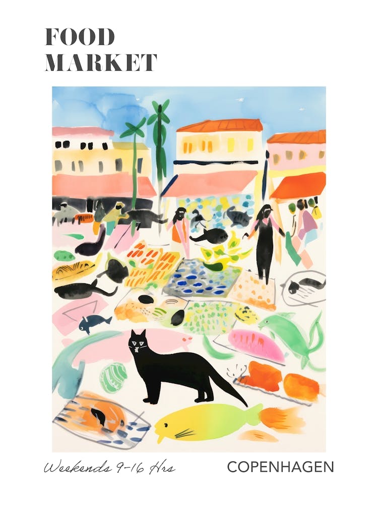 The Food Market In Copenhagen 7 Illustration Poster