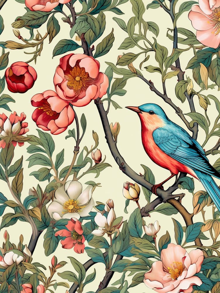 Floral Pattern With Birds And Flowers 3