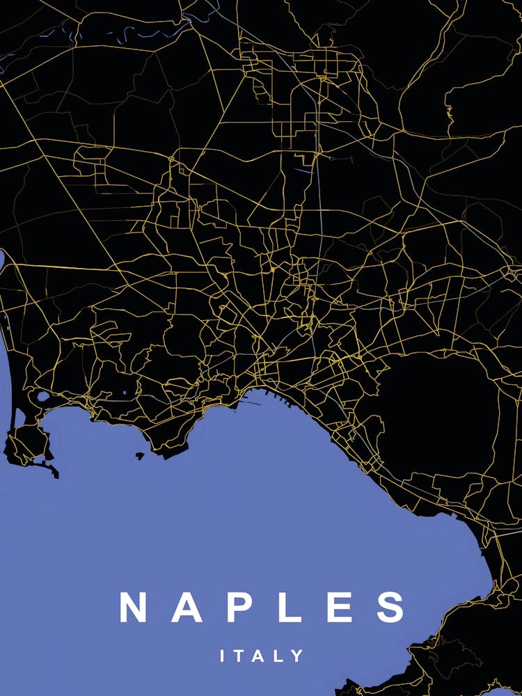 Naples Italy City Map Black and Gold