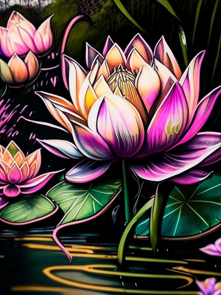 Lotus Flowers In Park Graffiti 5