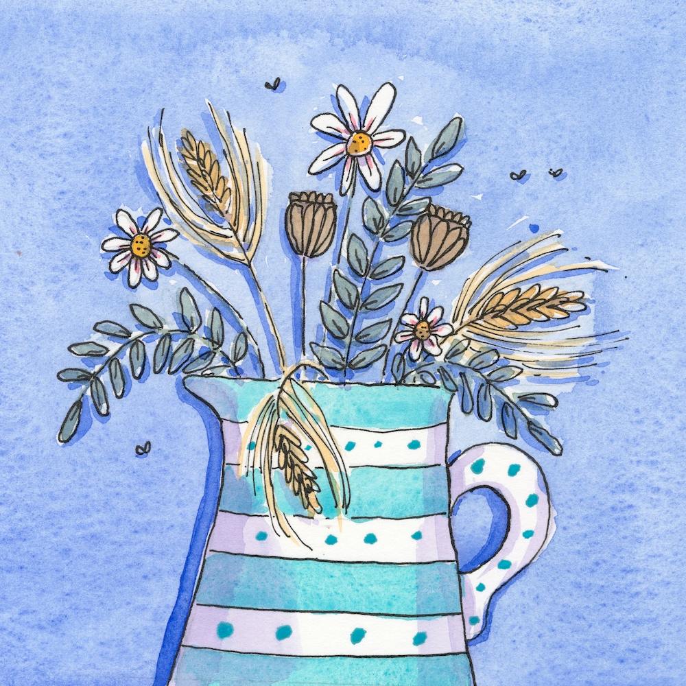 Stripey And Spotty Jug With Daisies And Barley Square
