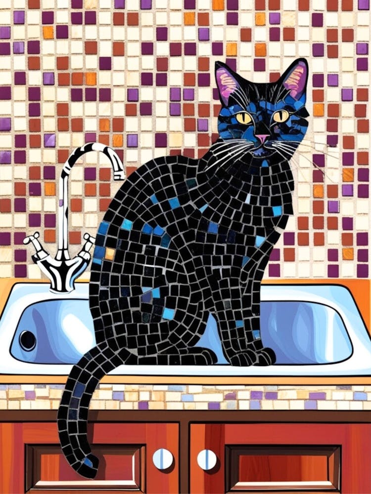 Black Cat In The Sink 2