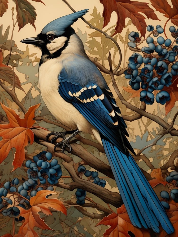Dark And Moody Botanical Blue Jay 2