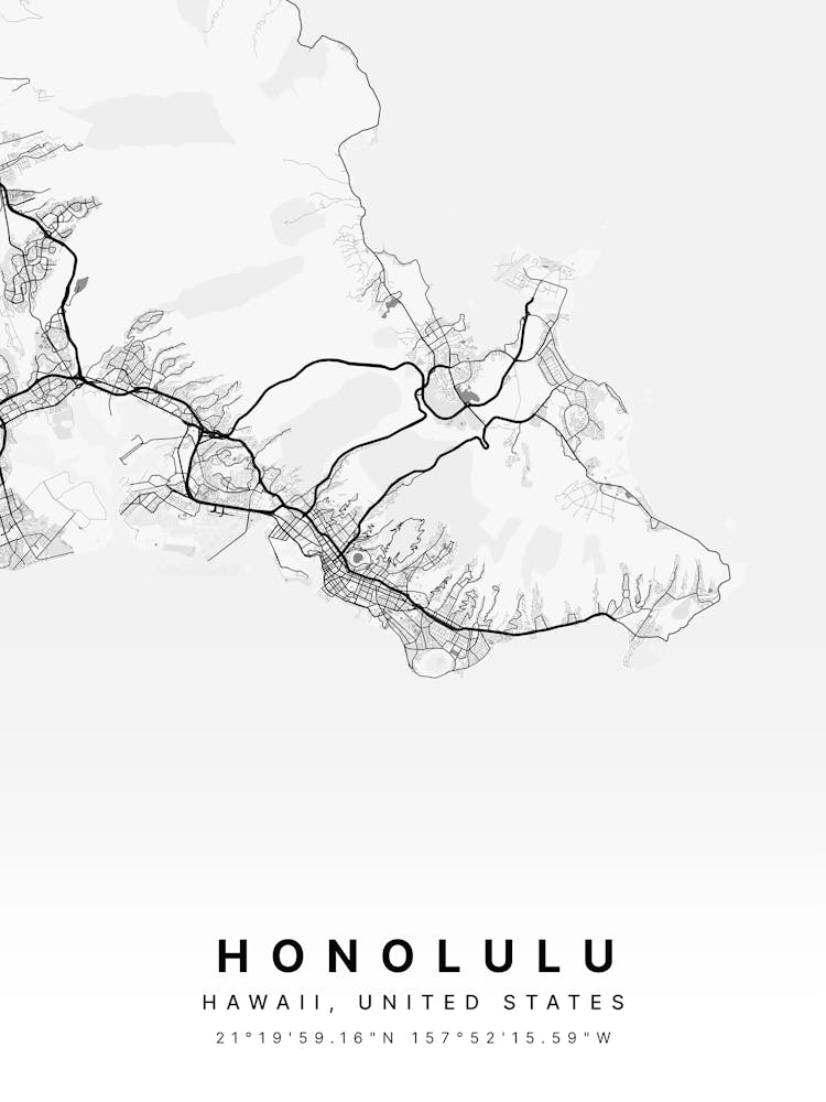 Honolulu Hawaii USA White Map