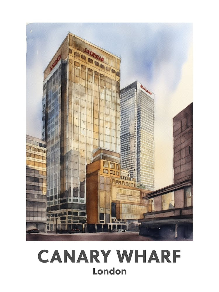 Canary Wharf, London 4 Watercolour Travel Poster