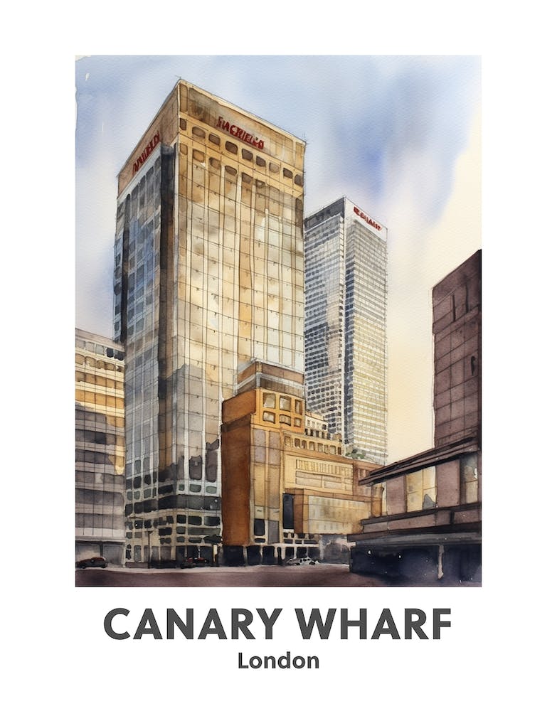Canary Wharf, London 4 Watercolour Travel Poster