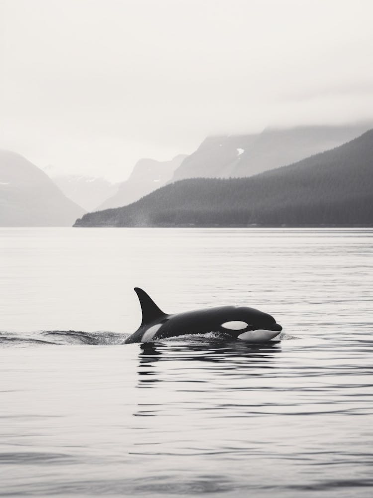 Tranquil Ocean And Orca Whale Black & White Photography 1