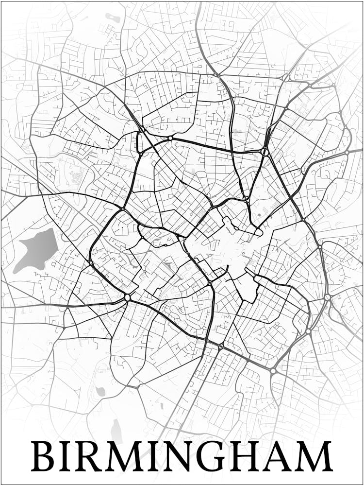 Birmingham, England, Uk, City Map, Black And White Fade Design