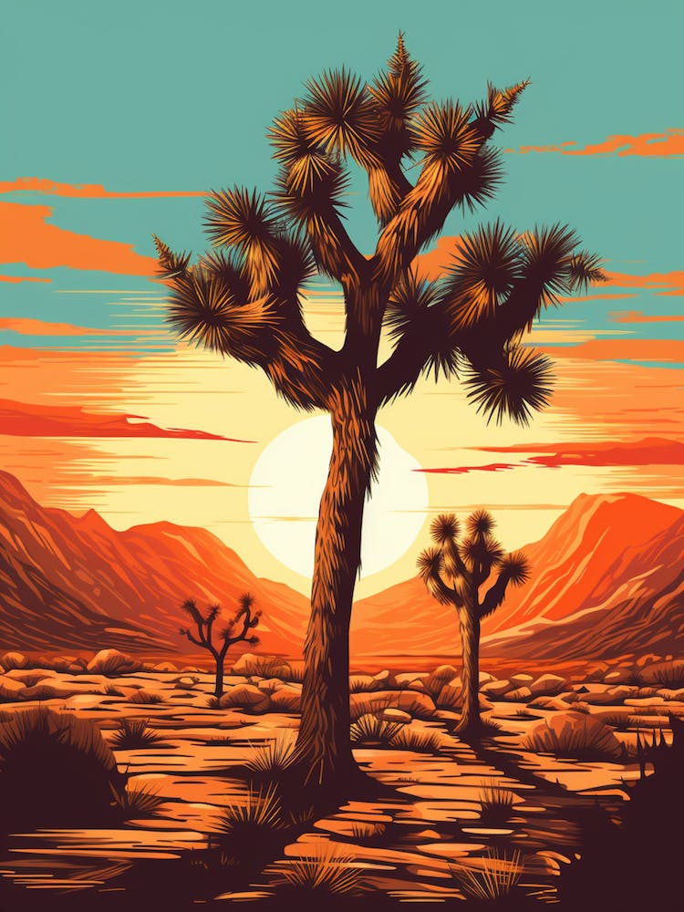  Retro Illustration Of A Joshua Tree At Sunset 1