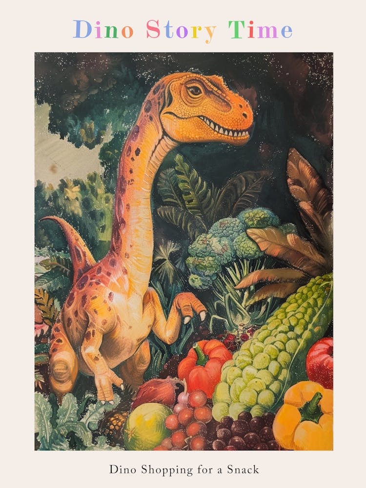 Dinosaur Grocery Shopping Storybook Style 3 Poster